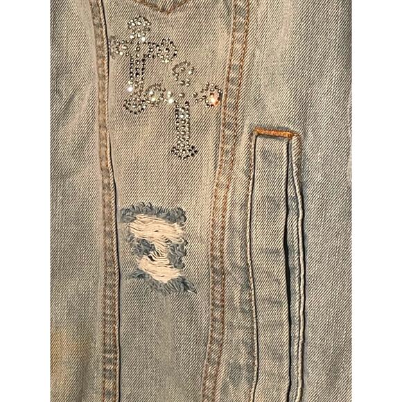 Forever 21 Reworked Distressed Grunge Denim Jean Jacket Large - Picture 12 of 13